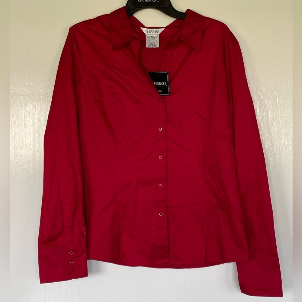 George Red Long-Sleeve Button Down Shirt, Size XL